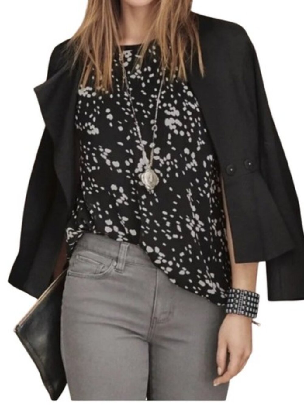 NWT CABI Cosmos Top #3597 size LARGE night sky Sheer Layered blouse